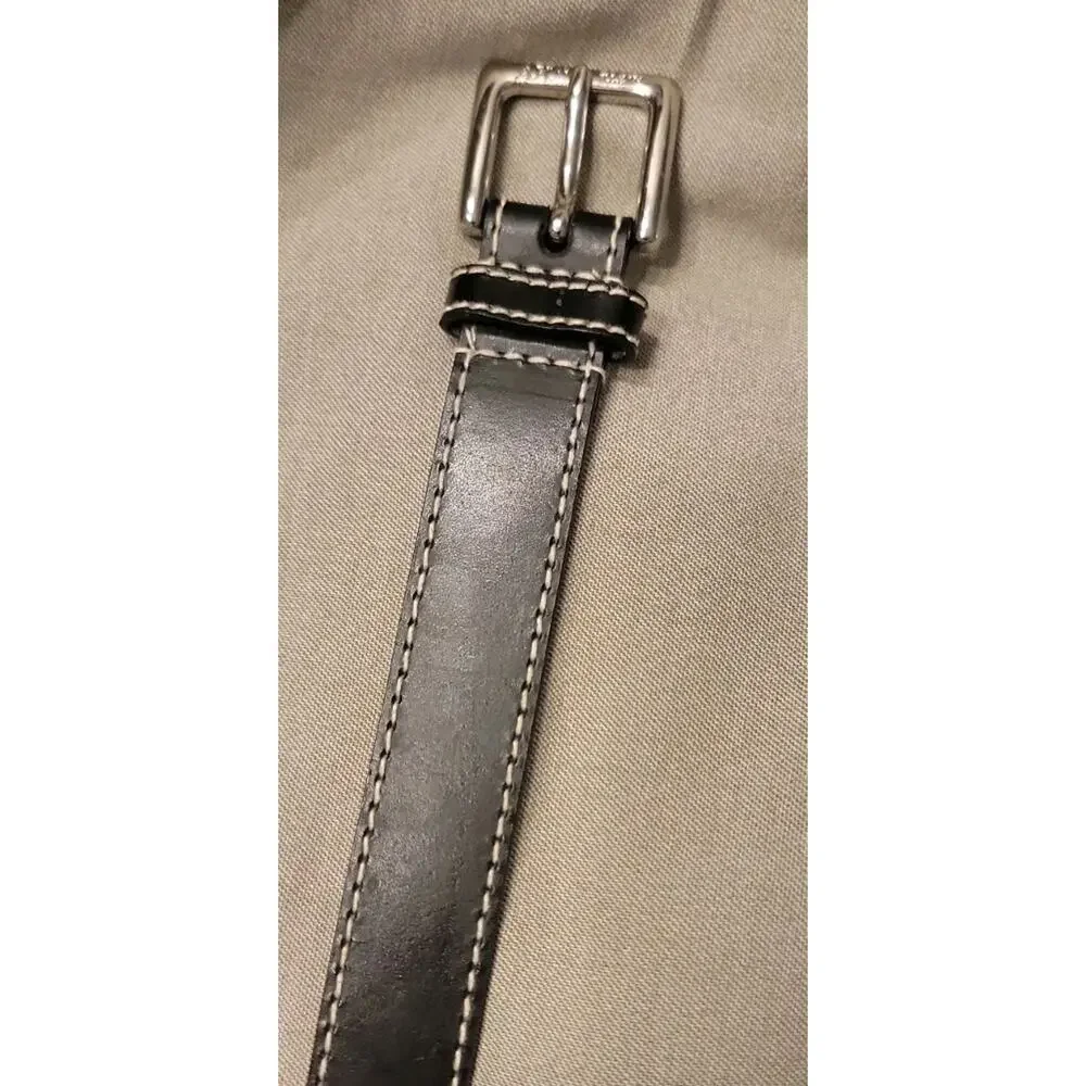 Anne Klein Black Leather Belt Silver Tone Buckle Contrast Stitch Size Medium
